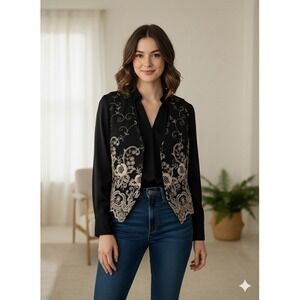 Express Vtg International Campaign Woven Tapestry Textured Vest SZ M PTP‎ 20